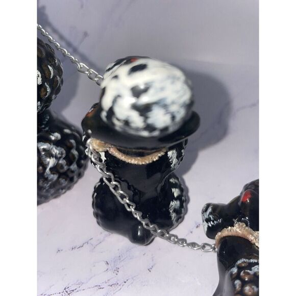 Vintage Redware Kitschy Japan Poople with 2 Puppies on a chain Brown Clay MCM - Picture 4 of 7